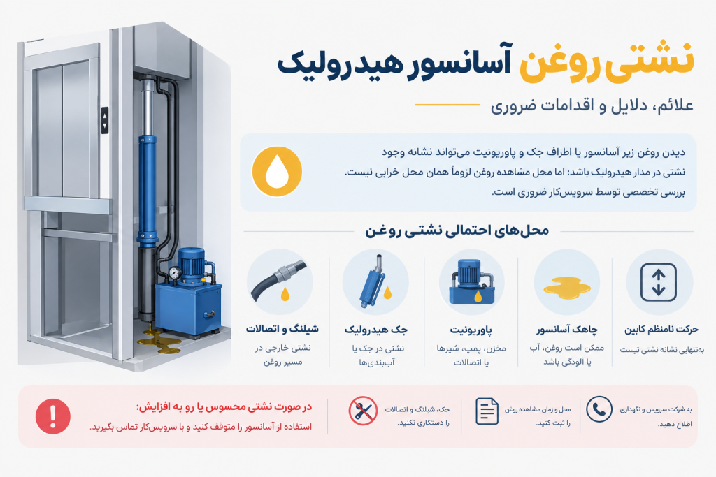 نشتی روغن آسانسور هیدرولیک